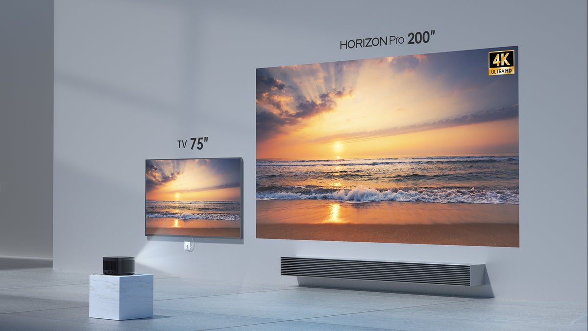 HORIZON Pro delivers true 4K image quality, and a gigantic 200” screen. HORIZON Pro delivers true 4K image quality, and a gigantic 200” screen.